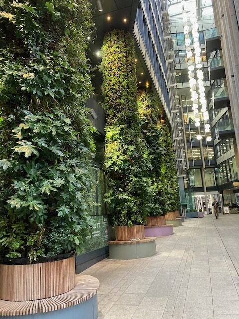 urban greening makes cities better, like these living wall pillars